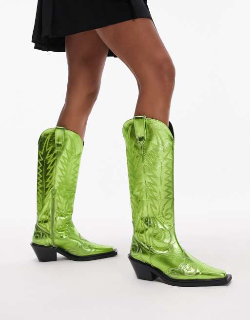 Topshop - Bailey - Westernlaarzen van premium leer in metallic groen, 4 van 4