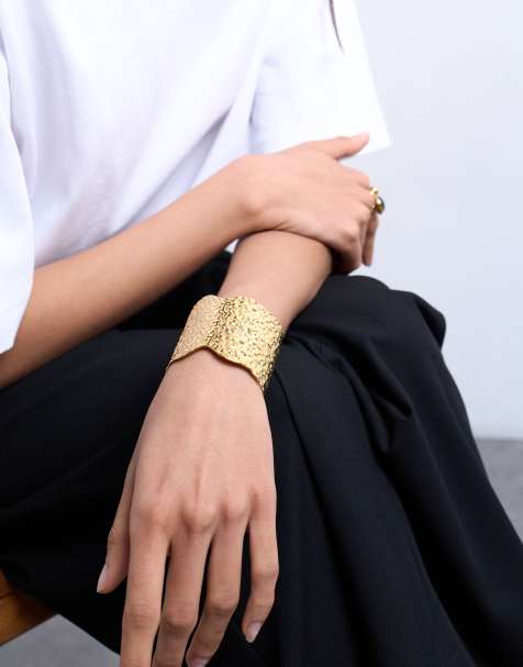 Topshop - Bala - Bracciale rigido a fascia in acciaio inossidabile martellato dorato - view 1