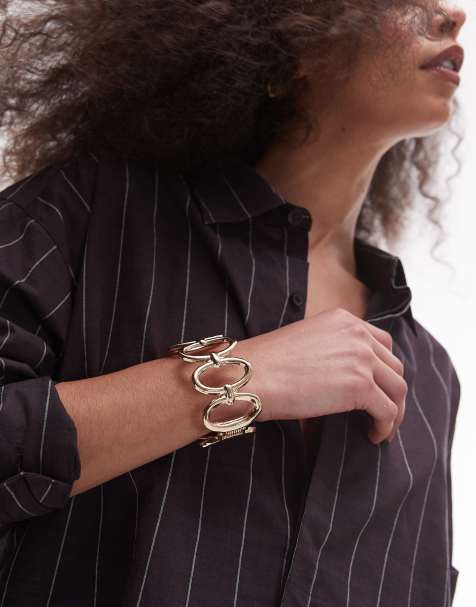 Topshop - Bale - Bracciale rigido color oro con design a ovali e cerniera - view 1
