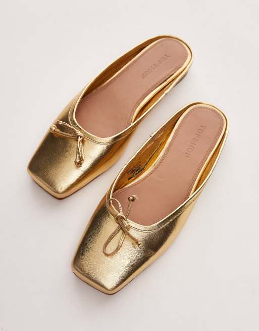 Topshop – Bali – Ballet-Mules aus goldfarbenem Leder mit eckiger Zehenpartie, 2 von 4