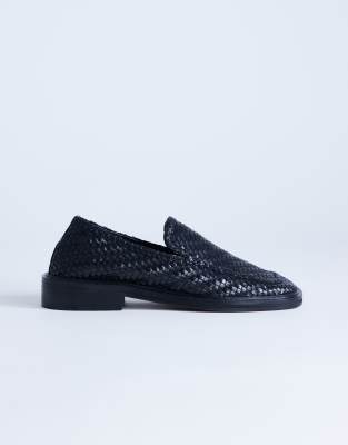 Bali - Flache Loafer aus echtem Leder in Schwarz mit Webdesign Schwarz 42