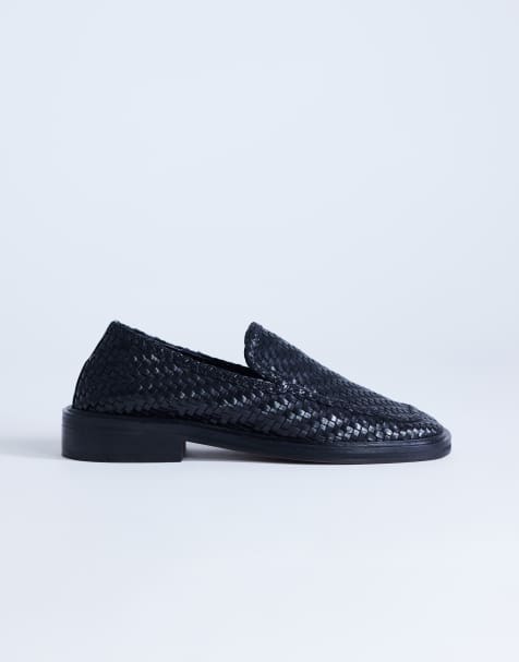 Topshop – Bali – Flache Loafer aus echtem Leder in Schwarz mit Webdesign - view 1