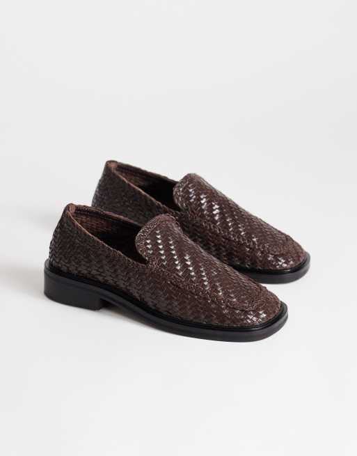Topshop – Bali – Flache Loafer aus Echtleder in Schokobraun mit Webdesign, 2 von 4