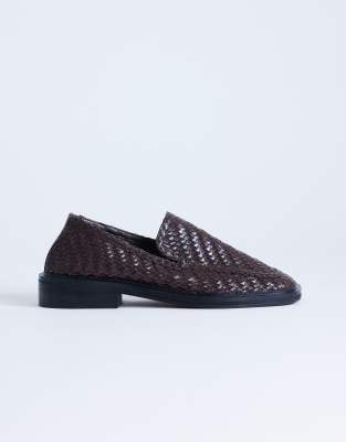  Bali leather weave flat shoe loafer in chocolate