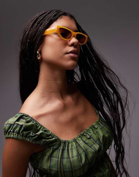 Topshop - Bali - Lunettes de soleil étroites à monture œil de chat angulaire - Jaune - view 1