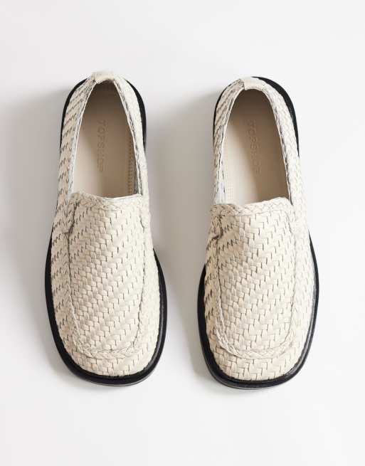 Topshop - Bali - Mocassins plats en cuir tressé - Blanc cassé , 3 de 4