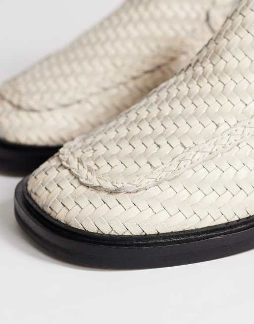 Topshop - Bali - Mocassins plats en cuir tressé - Blanc cassé , 4 de 4