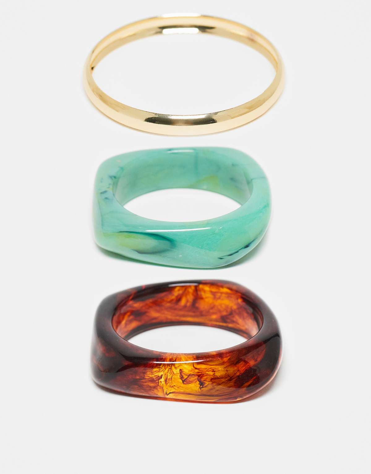 Topshop Bali multi pack chunky bangles in brown and green