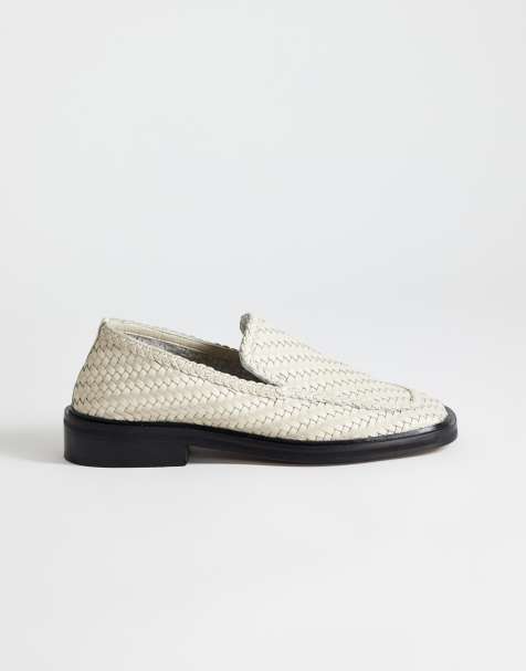 Topshop – Bali – Naturvita, platta loafers i vävt läder - view 1