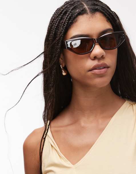 Topshop - Bali - Occhiali da sole cat-eye squadrati stretti marroni - view 1