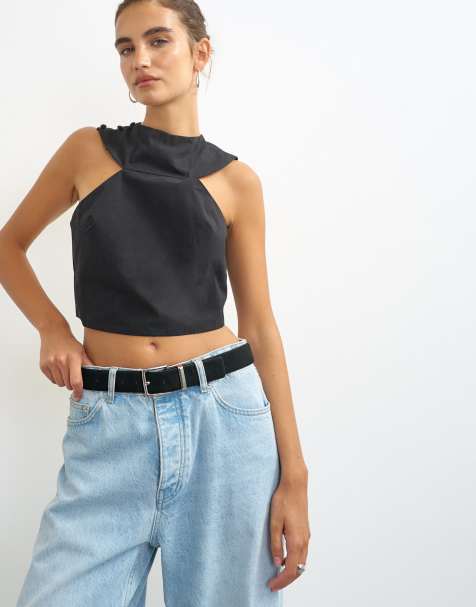 Topshop Bali real leather metal detail belt in black - view 1