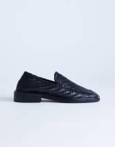 Topshop Bali real leather weave flat shoe loafer in black