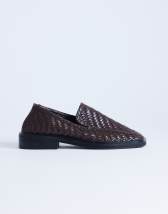 Topshop Bali real leather weave flat shoe loafer in chocolate