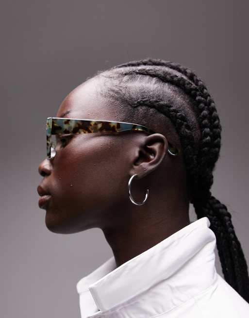 Topshop – Bali – Schmale, eckige Cat-Eye-Sonnenbrille in grüner Schildpatt-Optik, 2 von 3