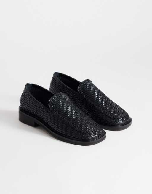 Topshop - Bali - Sorte flade loafers i ægte læder med fletdesign, 2 af 4