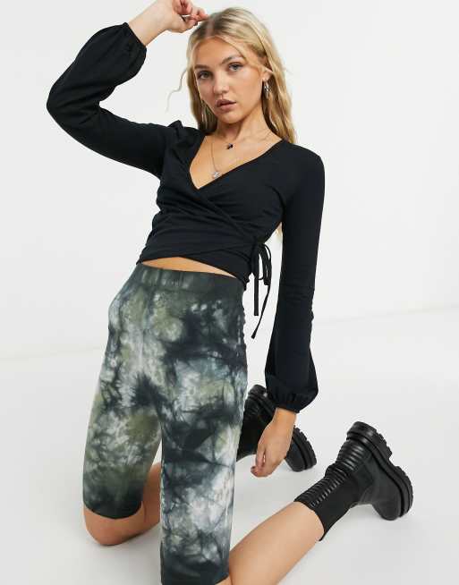 Topshop - Ballettop met overslag en lange mouwen in zwart