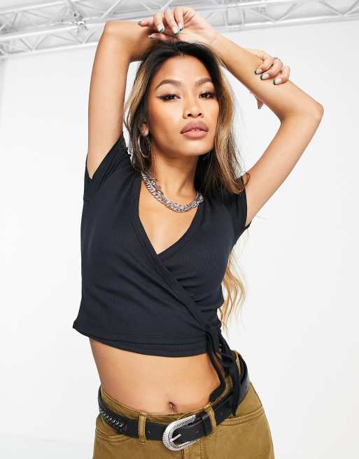 Topshop - Balletvest met overslag en korte mouwen in zwart