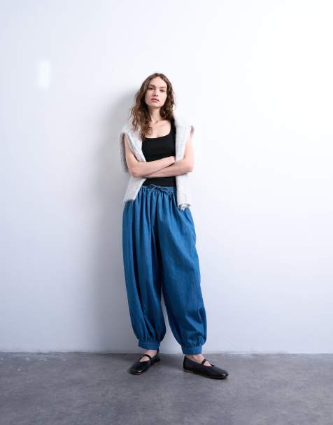 Topshop – Ballon-Jeans in Mittelblau mit mittelhohem Bund - view 1