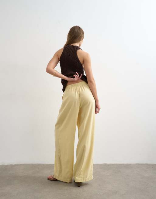 Topshop – Ballonhose aus Leinen in Buttermilchgelb mit Bindegürtel, 5 von 5