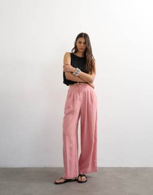 Ballonhose aus Leinen in Hellrosa mit Bindegürtel Rosa 38