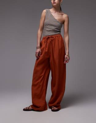 Topshop - Ballonhose aus Leinen in leuchtendem Orange