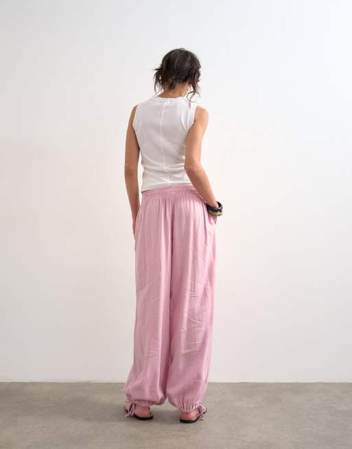 Topshop – Ballonhose aus Leinen in Rosa mit elastischem Bund, 4 von 5