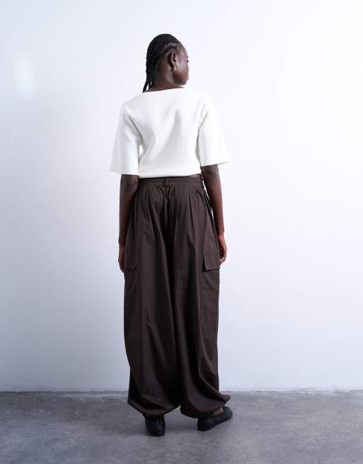 Topshop balloon cargo pants in chocolate