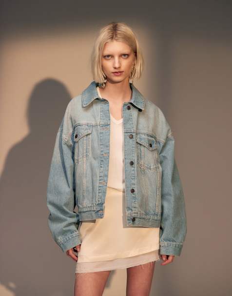 Pale Blue Frayed Denim Boxy Crop Jacket