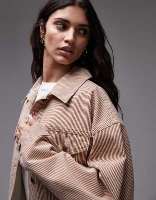 Topshop Balloon Denim Jacket In Brown