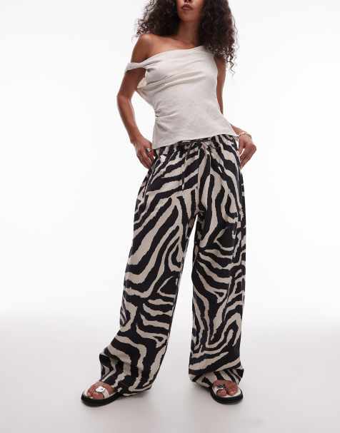 Topshop – Balloon-Fit-Hose aus Leinen mit Zebrafellmuster - view 1