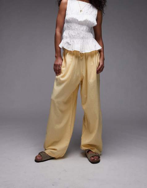 Topshop – Balloon Fit Hose in Buttermilch-Gelb aus Leinen - view 1