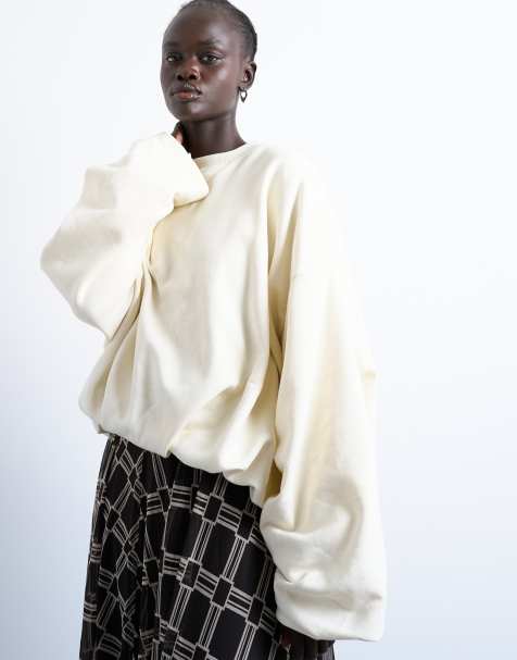 Topshop balloon hem sweat in ecru - view 1