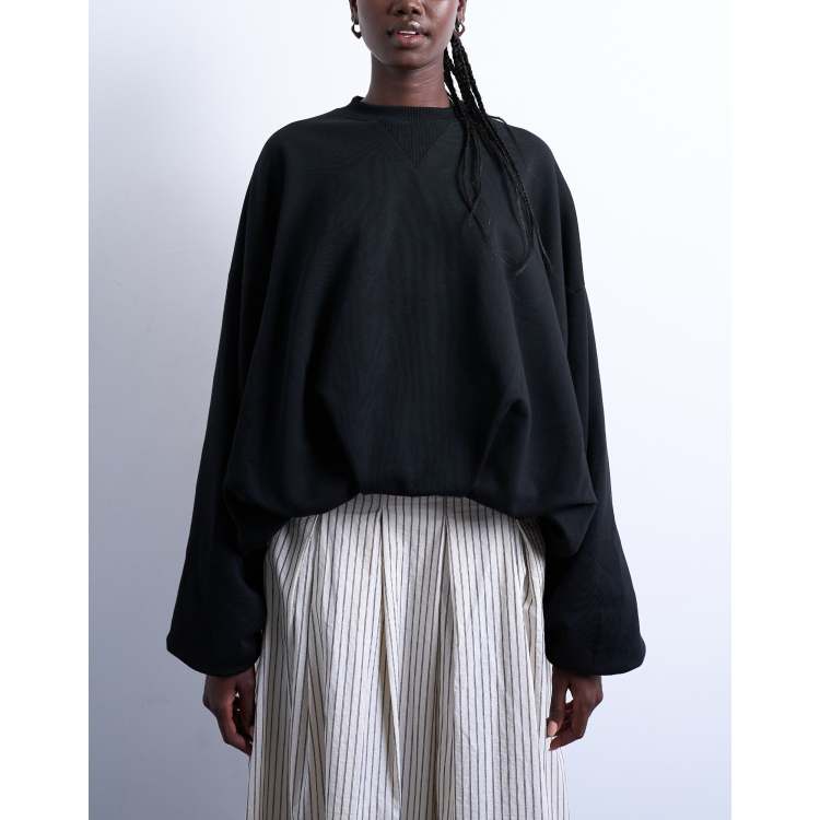 Topshop balloon hem sweatshirt in black | ASOS