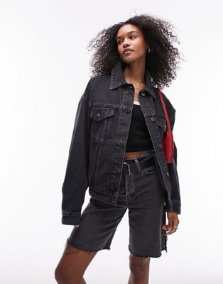 Topshop Balloon jacket in washed black
