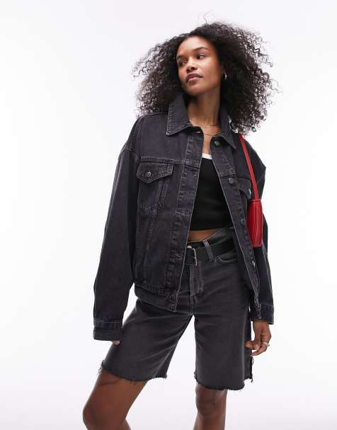 Oversized cropped outlet black denim jacket