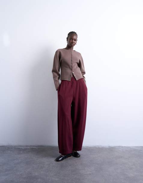 Topshop balloon jogger in burgundy - view 1