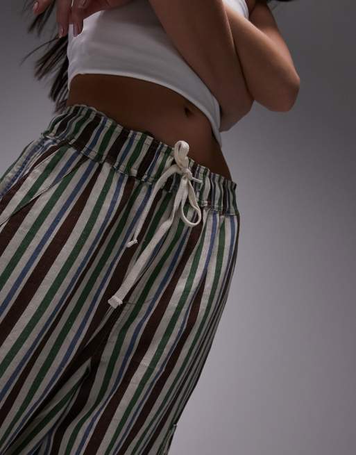 Topshop balloon linen stripe print cargo pants in multi | ASOS