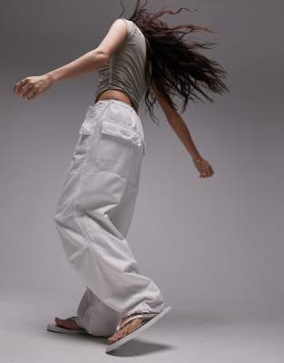 Topshop balloon parachute linen cargo pants in white