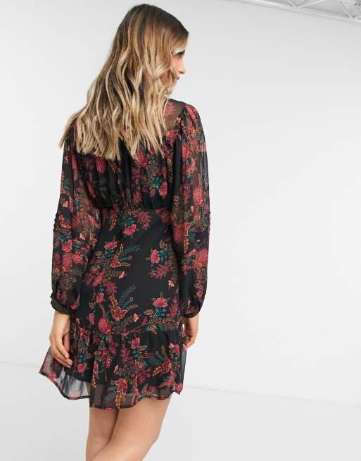 Topshop balloon sleeve mini dress in multi paisley print, 2 of 4