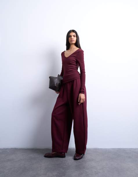 Topshop balloon trackies in burgundy - view 1