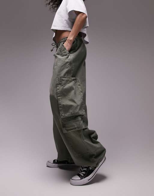 balloon washed cargo pants in khaki ASOS