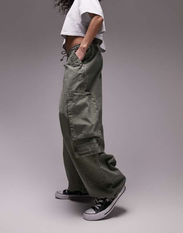 Topshop balloon washed cargo pants in khaki