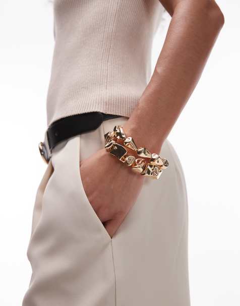 Topshop – Bambi – 2er-Pack Armbänder mit steinförmigen Anhängern im Goldton - view 1