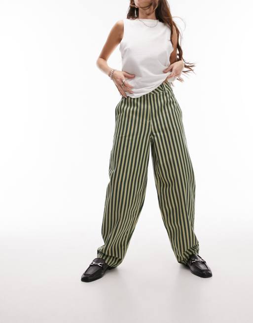 Topshop - Banana - Pantaloni a fondo ampio kaki a righe