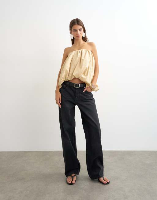 Topshop bandeau à ourlet boule asymétrique à rayures taupe, 2 de 4