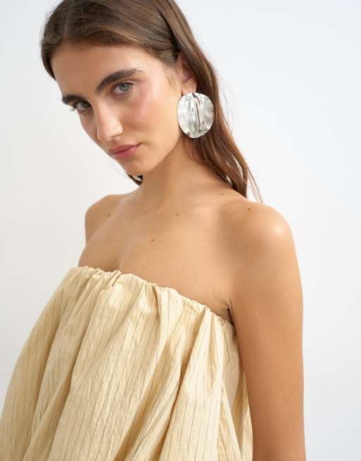 Topshop bandeau à ourlet boule asymétrique à rayures taupe, 3 de 4