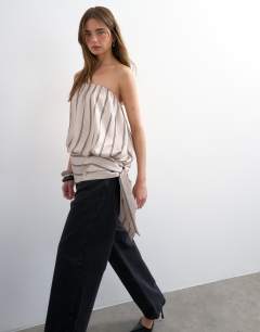 Bandeau bubble stripe top in beige