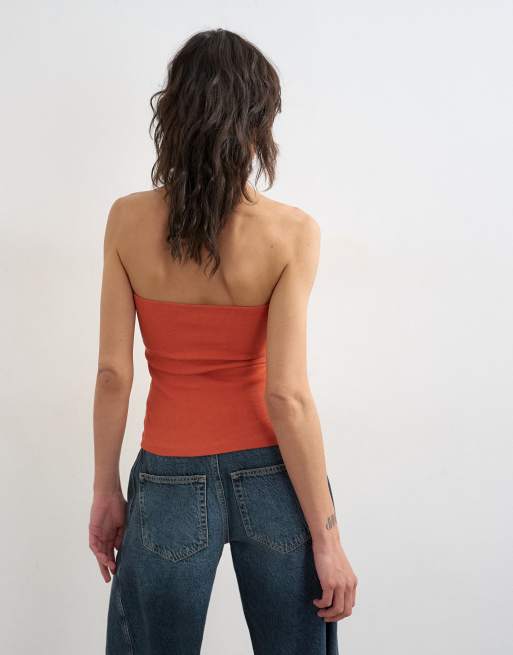 Topshop bandeau button detail top in coral, 3 of 4