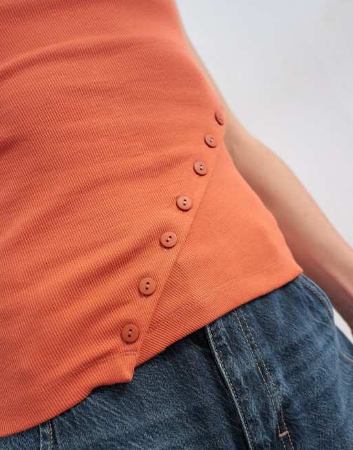 Topshop bandeau button detail top in coral, 4 of 4