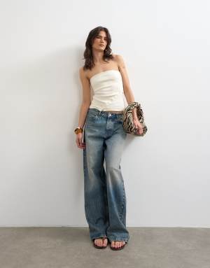 Topshop bandeau button detail top in ecru